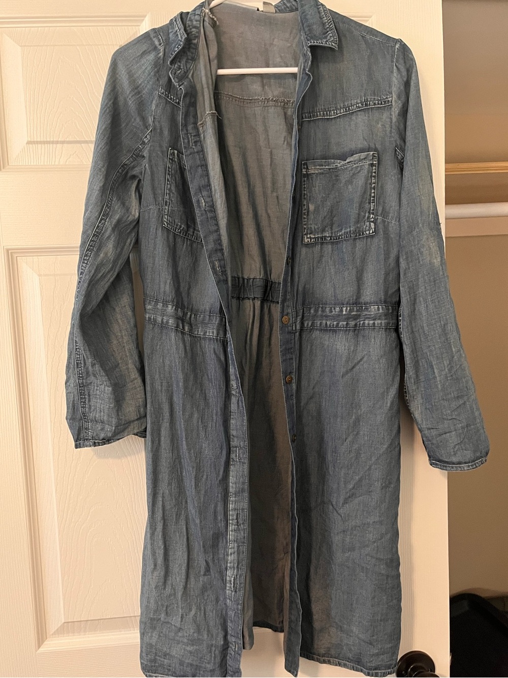 New York & Company Medium Blue Denim Longline Jacket Dress